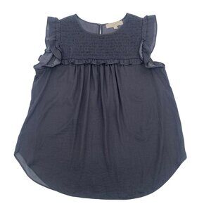 LOFT  Size M Gray Satin Sleeveless Smocked Ruffled Front Blouse